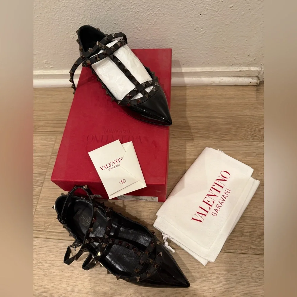 Valentino rockstud flat black patent 38 - Picture 2 of 10